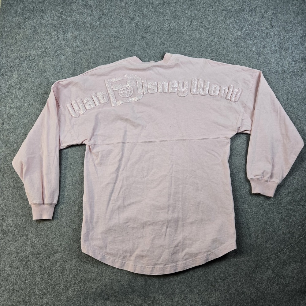 Spirit Walt Disney World‎ Shirt Womens XS Pink Glitter Spellout Long Sleeve